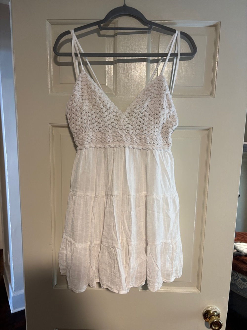 aerie White Crochet Bust Mini Dress
